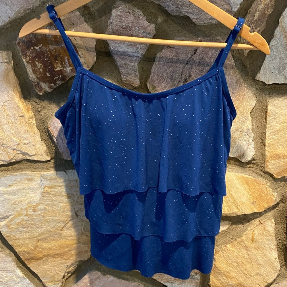Dark Blue Swim Top with Dark Silver Beaded Accents